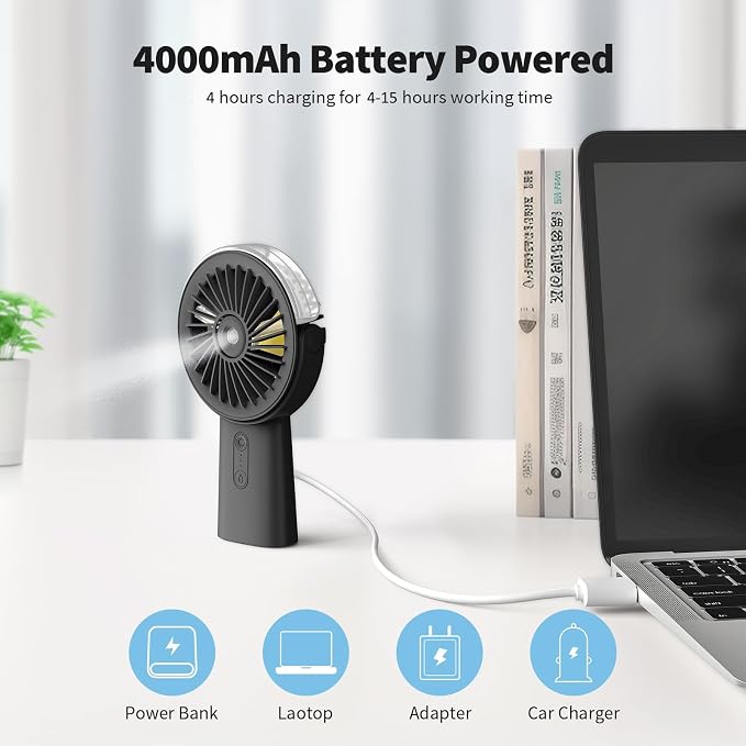 Otlonpe Handheld Misting Fan Portable, Small Personal Hand Held Rechargeable - Image 3