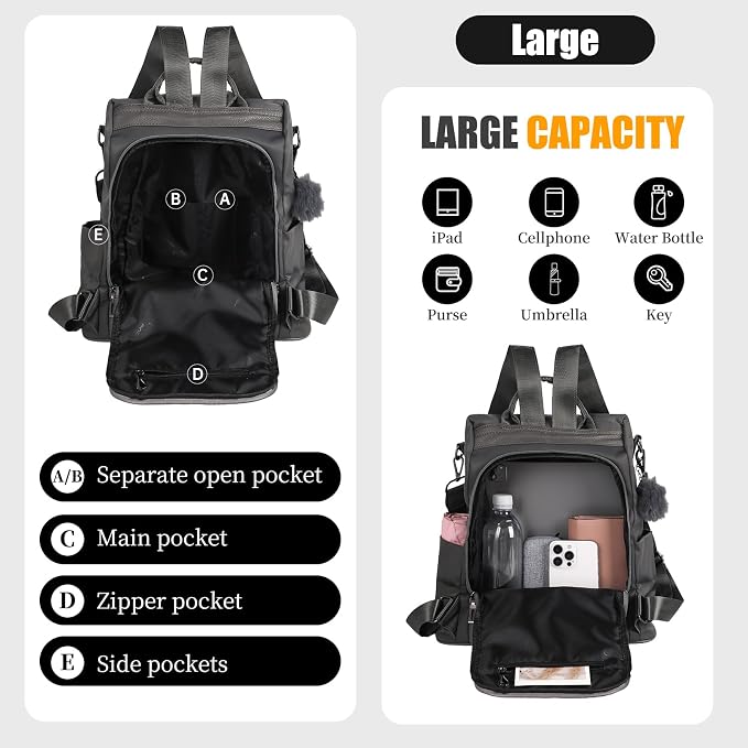 PINCNEL Women Backpack Purse Waterproof Nylon Anti-theft Rucksack Lightweight - Image 3