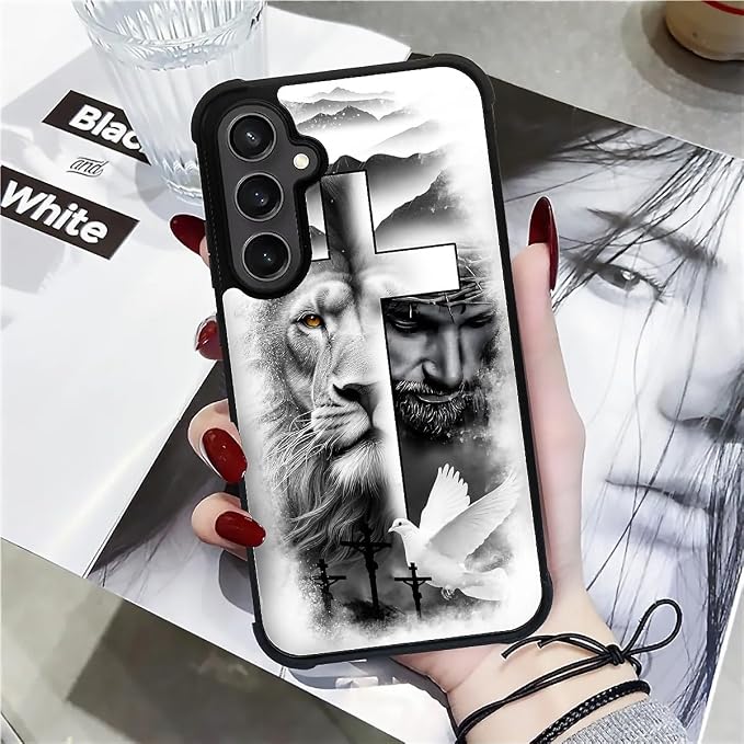 for Samsung Galaxy S23 FE Case, Lion Cross Jesus Christ Dove Pattern Graphic - Image 6