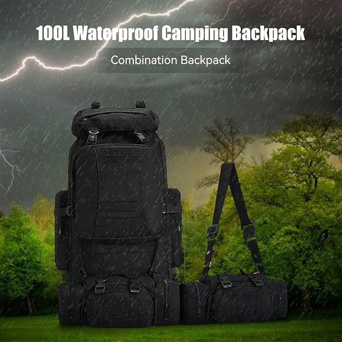 100L Camping Hiking Backpack, Molle military Tactical rucksack backpack - Image 3
