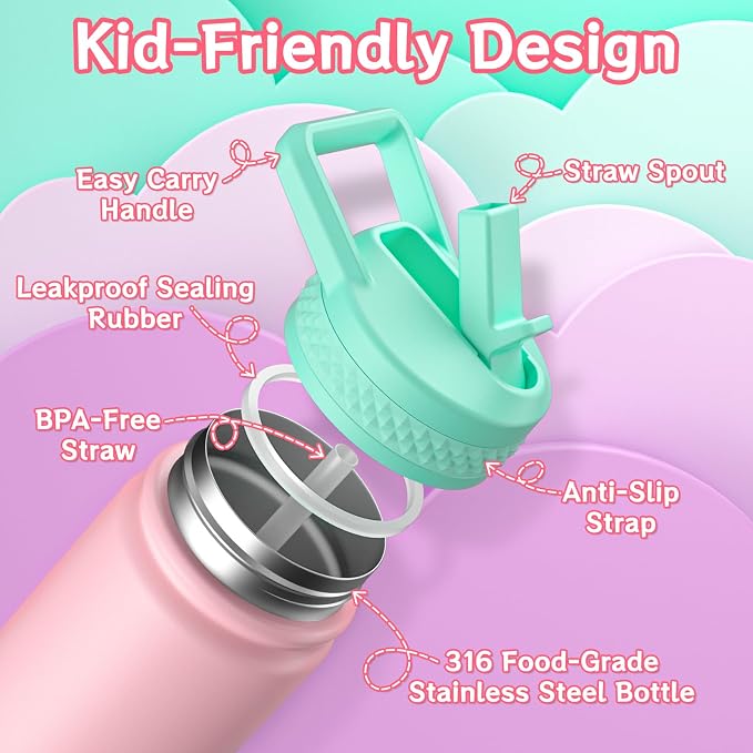 baab 20oz Kids Water Bottle, Insulated Water Bottle - Image 3