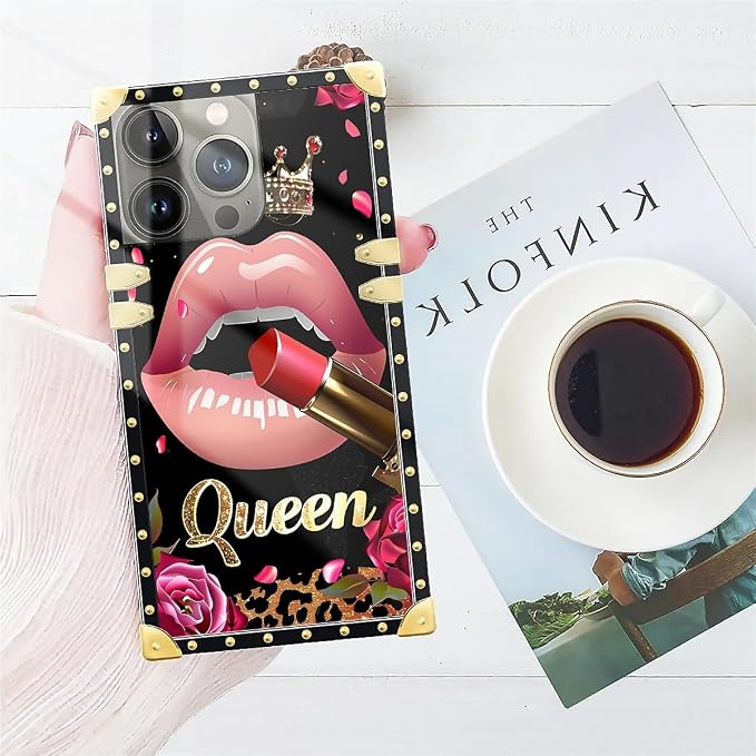 Compatible with iPhone 14 Pro Max Case, Glitter Red Rose Queen Leopard Lipstick - Image 7