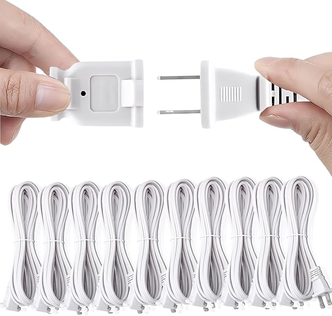 2 Prong Extension Cord, Safe for Home, Dorm Use White Extension Cord by Yeatel