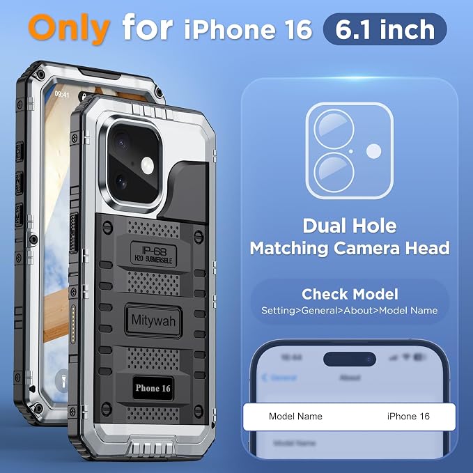 Mitywah Waterproof Case for iPhone 16, Shockproof Heavy Duty Case - Image 2