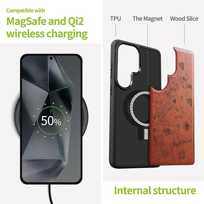 Carveit Magnetic Wooden Case for Samsung Galaxy S26 Ultra Case 2026, TPU - Image 4