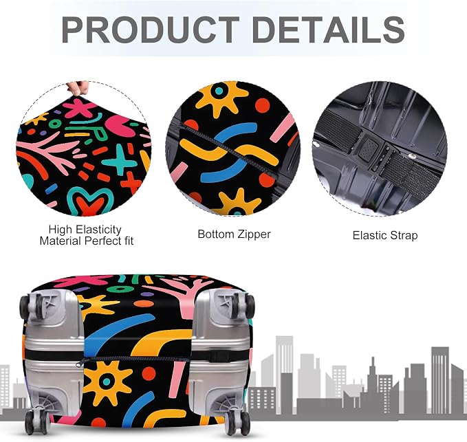 ANNA QUEEN Color Pop Abstract Luggage Cover, Modern Geometric Art Suitcase - Image 4