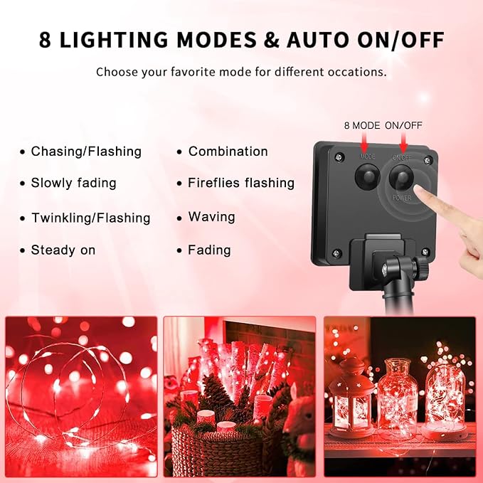 JMEXSUSS 4 Pack 400 LED 132FT Red Solar Fairy Lights Outdoor Waterproof - Image 8