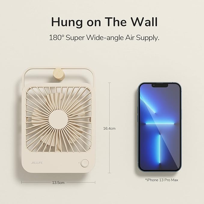 JISULIFE Desk Fan Battery Rechargeable, 4500mAh 180°Foldable Portable Personal - Image 5