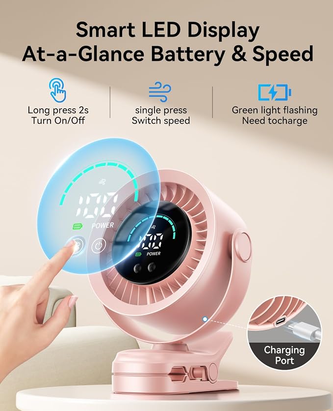 KIMMOO Portable Clip on Fan, 100-Speed Rechargeable USB Fan - Image 6