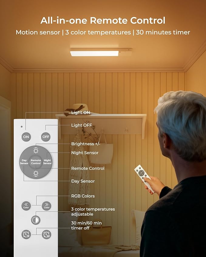 FULEN Rechargeable Motion Sensor Ceiling Light RGB Color, Closet Light - Image 4