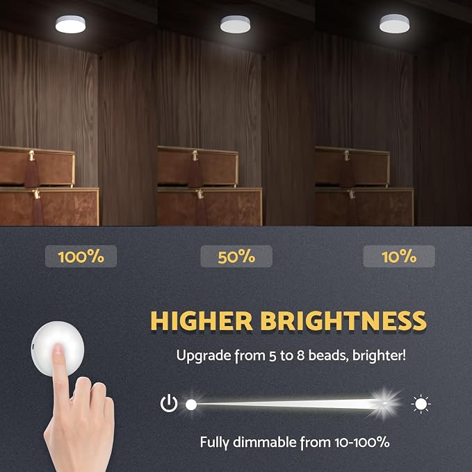 DAZZY DOT Rechargeable Puck Lights 2 Pack, Dimmable Touch Light Stick on - Image 3