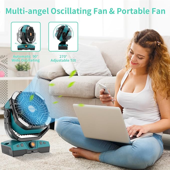 WESTTREE Camping Fan Portable 20000mAh Oscillating Battery Powered Fan - Image 4