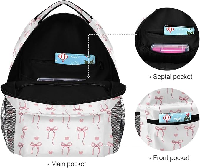 Wamika Pink Bow Girl Backpack Cute Heart Bowknot Ribbon School Backpack Kid - Image 3
