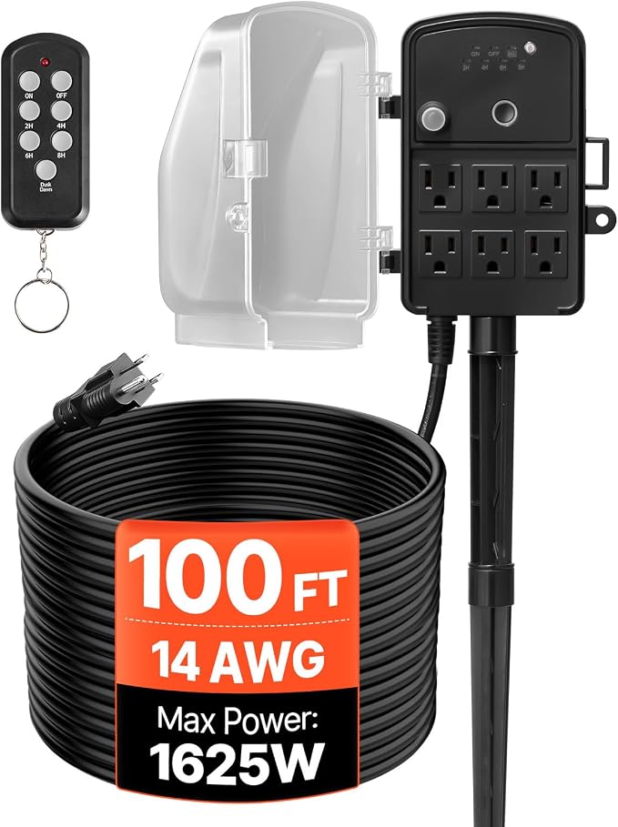 VEVOR Outdoor Power Stake Timer, 100FT Extension Cord, Remote Control Outdoor by VEVOR