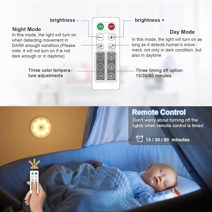 6 Pack Under Cabinet Lights, 16 LEDs Wireless Motion Sensor Light Puck Light - Image 3