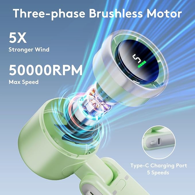 Portable Handheld Mini Fan, Foldable Powerful Winds Turbo Fan, 10000mAh Battery - Image 2