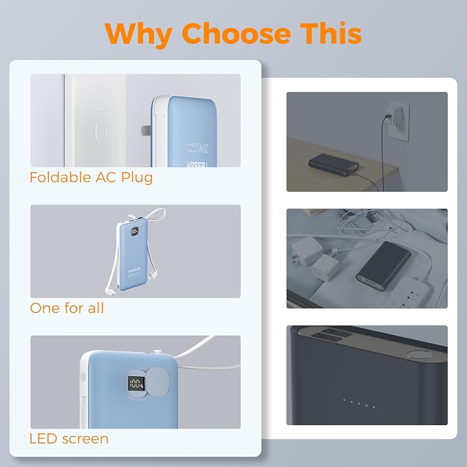 TESSAN Portable Charger with Built in Cables, 10000mAh Power Bank Fast Charging - Image 5