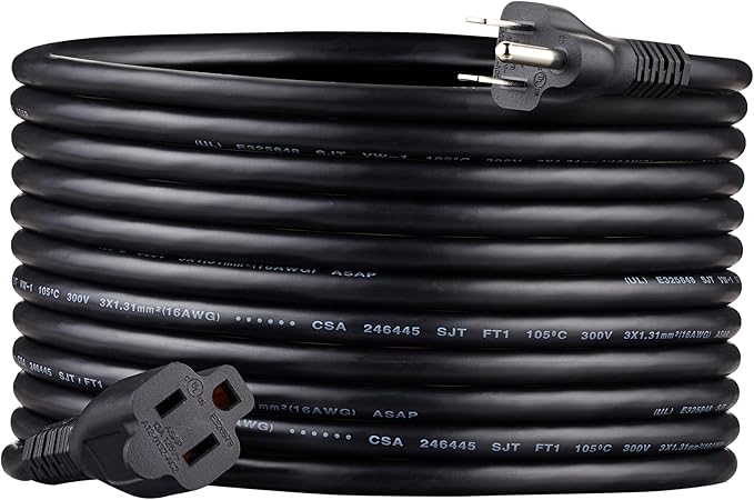 Amazon Basics Extension Cord, 20 Ft, 3 Prong Outlet Extender, 13 Amps, 16 AWG by AmazonBasics