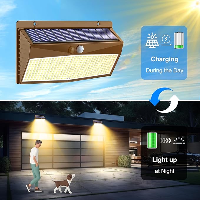 2 Pack 368 LED Solar Lights Outdoor Motion Sensor, Solar Fence Light - Image 4