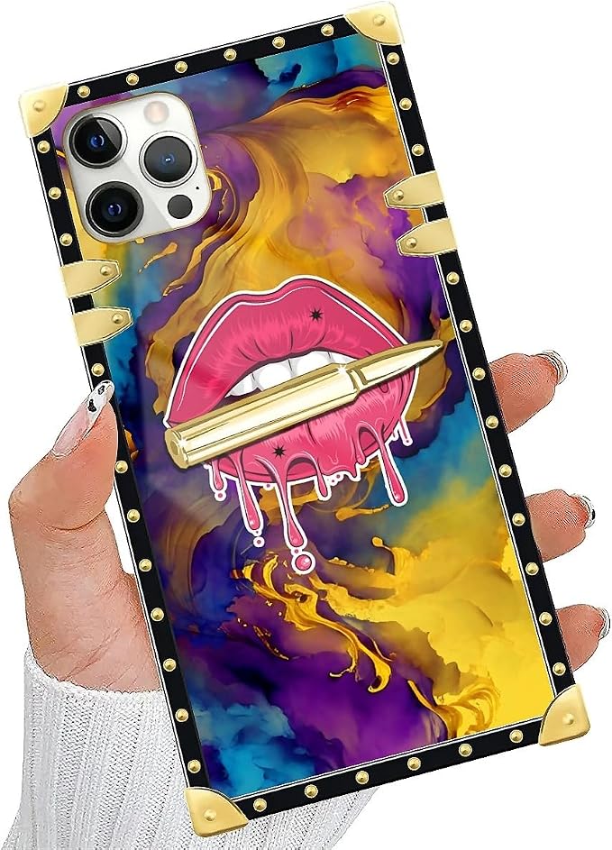 Compatible with iPhone 11 Pro Max Case, Cool Corlorful Lip Marble Luxury Golden - Image 5
