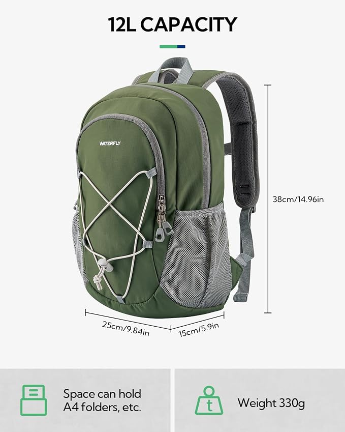 WATERFLY 12L Small Hiking Backpack: Day Pack Lightweight Travel Bag Camping - Image 2