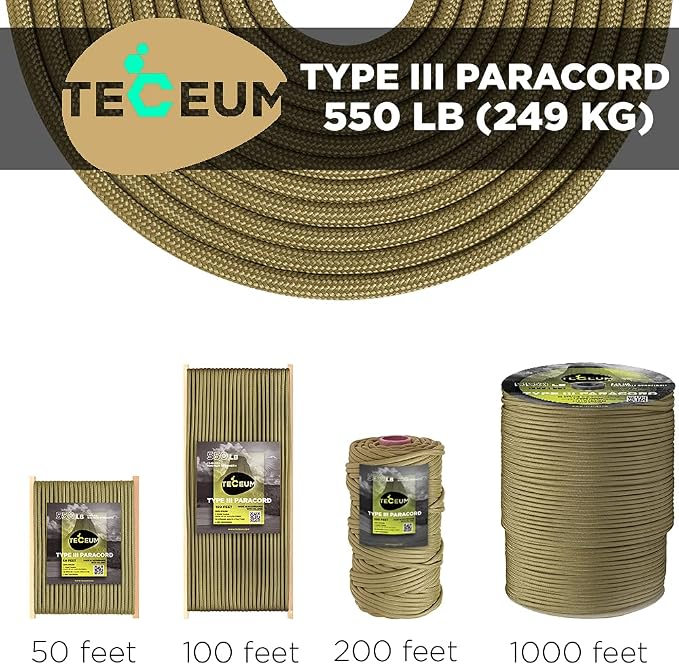 TECEUM 5/32" Paracord Rope 1000 – 1000ft / 200ft / 100ft / 50ft – Tactical - Image 9