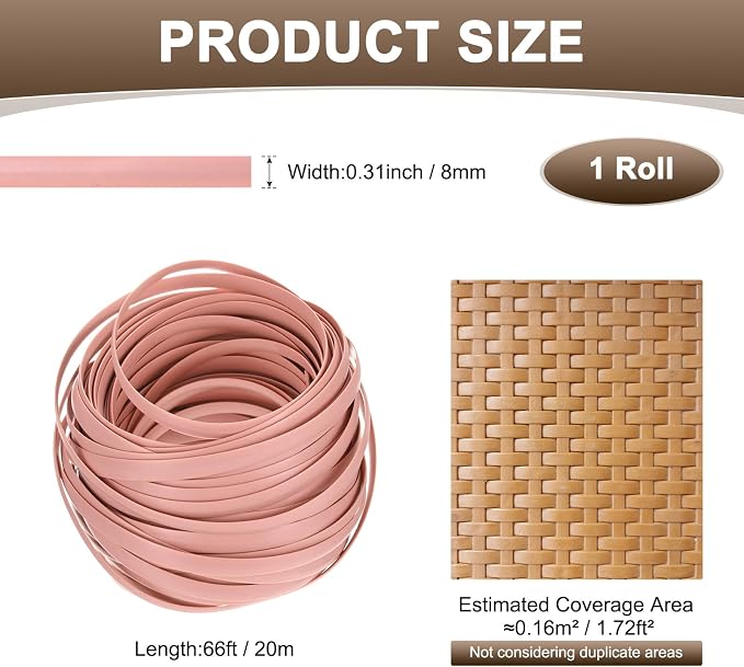 M METERXITY 1-Pack Wicker Repair Kit, 8mm x 66ft/20m Plastic Flat Rattan - Image 3