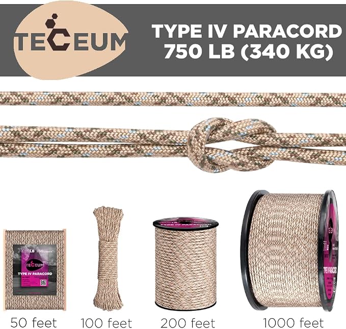 TECEUM 5/32" Paracord Rope 1000 – 1000ft / 200ft / 100ft / 50ft – Tactical - Image 9