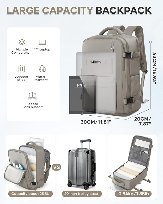 WONHOX Large Travel Backpack Carry on Flight Approved Laptop Work Business - Image 4