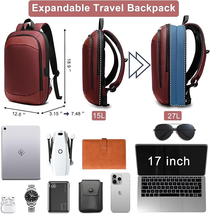 hk Business Backpack for Men 17 Inch, Slim & Expandable Waterproof Travel - Image 3