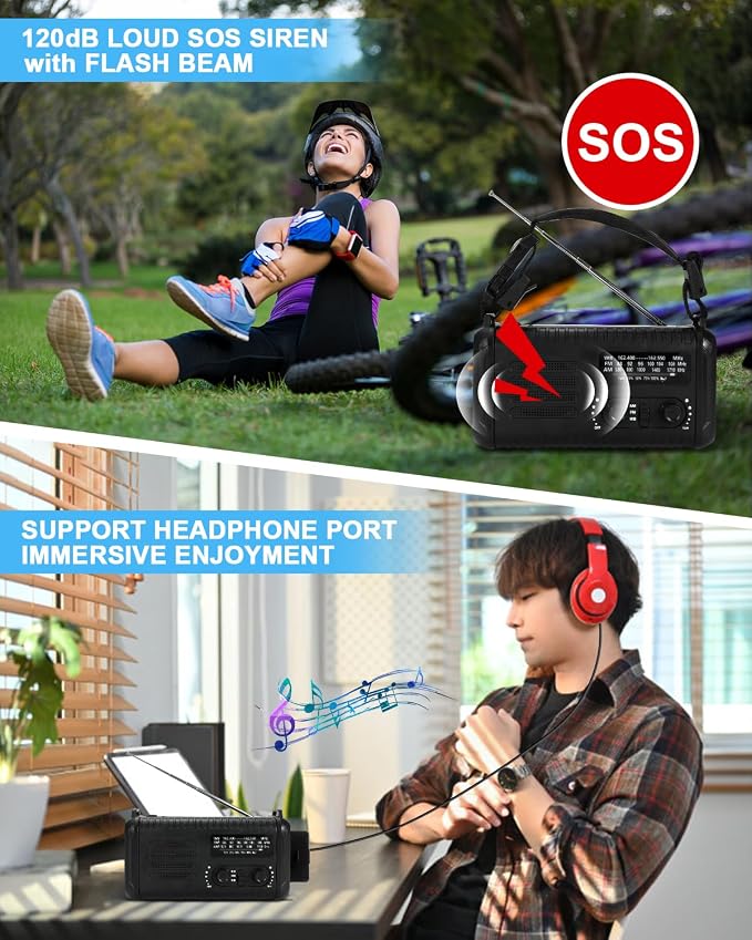Emergency Crank Radio, 20000mAh / 74000mWh Solar Hand Crank Weather Radio - Image 7
