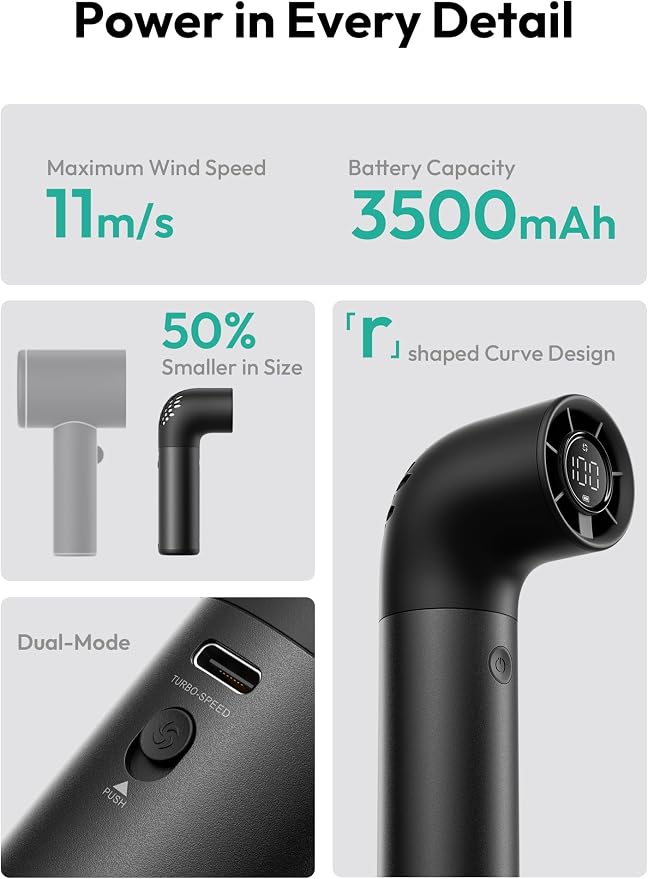 Aecooly Portable Handheld Fan, Powerful Turbo Mini Fan, 19000 RPM High Speed - Image 6