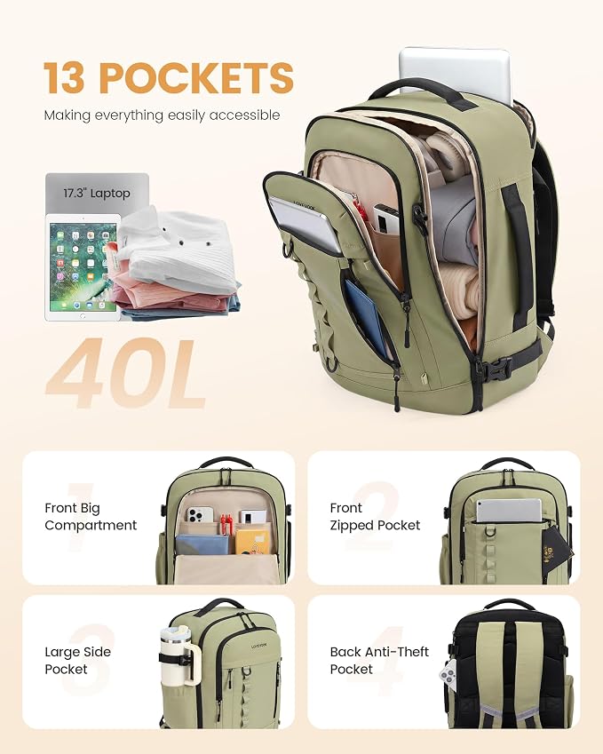 LOVEVOOK 40L Travel Backpack for Men Women, Waterproof Carry On Backpack for - Image 3
