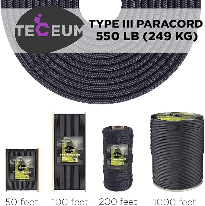 TECEUM 5/32" Paracord Rope 1000 – 1000ft / 200ft / 100ft / 50ft – Tactical - Image 9