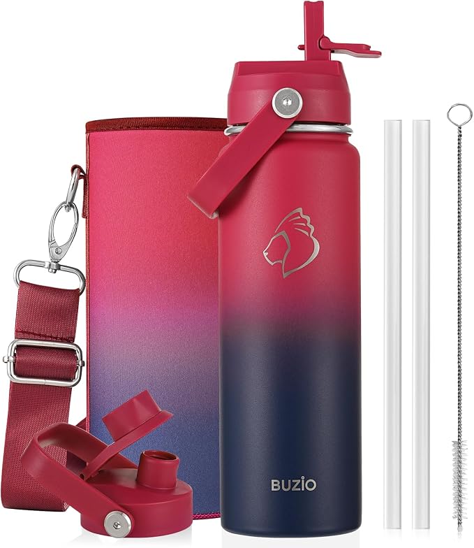 BUZIO 24 oz Insulated Water Bottle, Stainless Steel Wide Mouth Water Flask by BUZIO