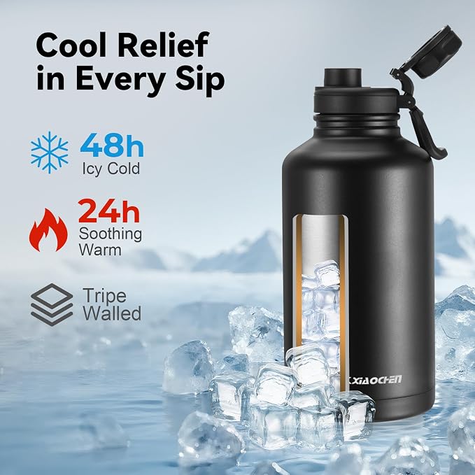 KXIAOCHEN Insulated Water Bottle, Stainless Steel Water Bottle, 2 Lids - Image 2