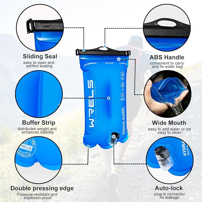 WRELS 1L/1.5L/2L/3L BPA Free Hydration Bladder, Leakproof TPU Water Bladder - Image 2