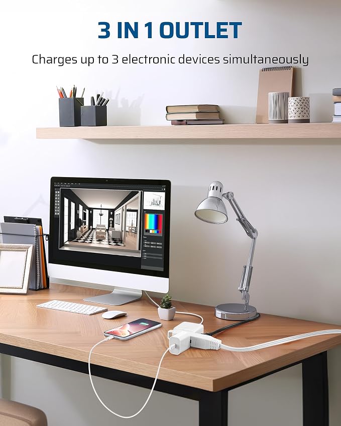 DEWENWILS 15FT Flat Plug Extension Cord, 3 Prong Ultra Thin Power Strip - Image 3