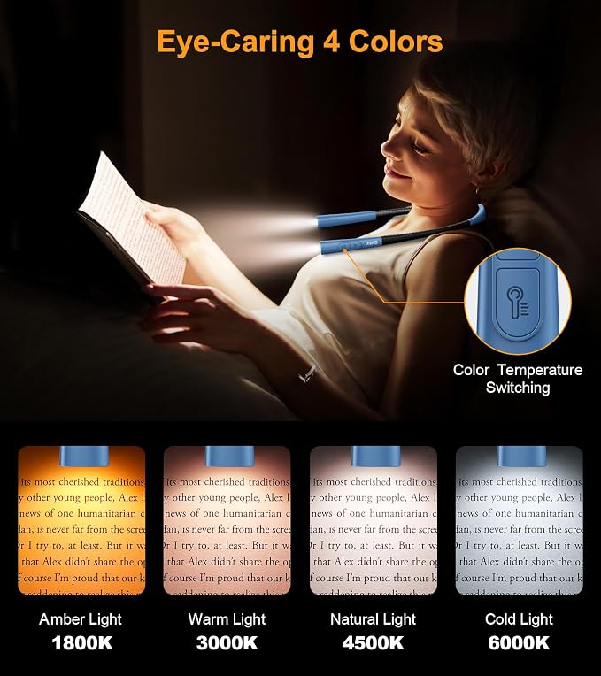 Gritin Book Light, Eye Caring 4-Color & 5-Brightness Neck Light Reading Light- - Image 3