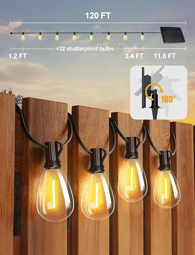 Tenmiro 120FT Solar Outdoor String Lights - Image 5