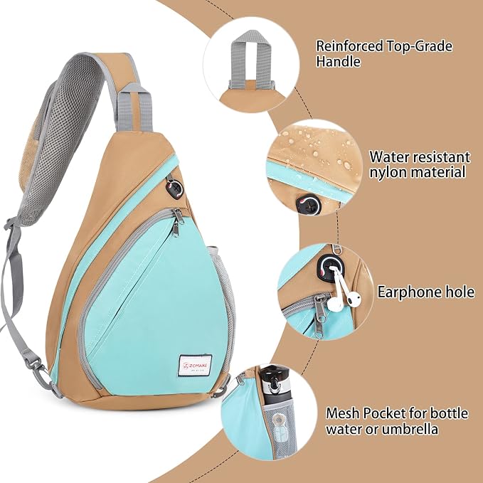 ZOMAKE Sling Bag, Small Crossbody Sling Backpack, Water Resistant Shoulder - Image 3