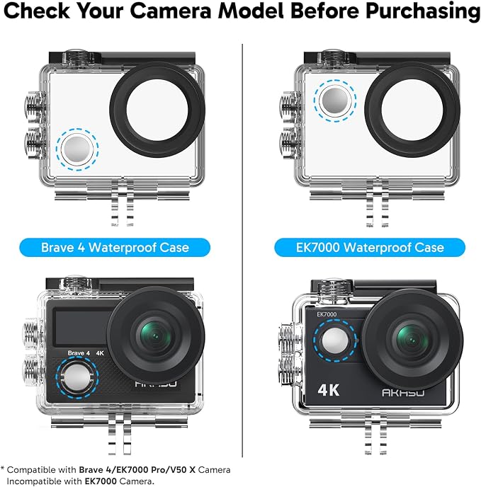 AKASO Waterproof Case for Brave 4/EK7000 Pro/V50X Action Camera, NOT Compatible - Image 2