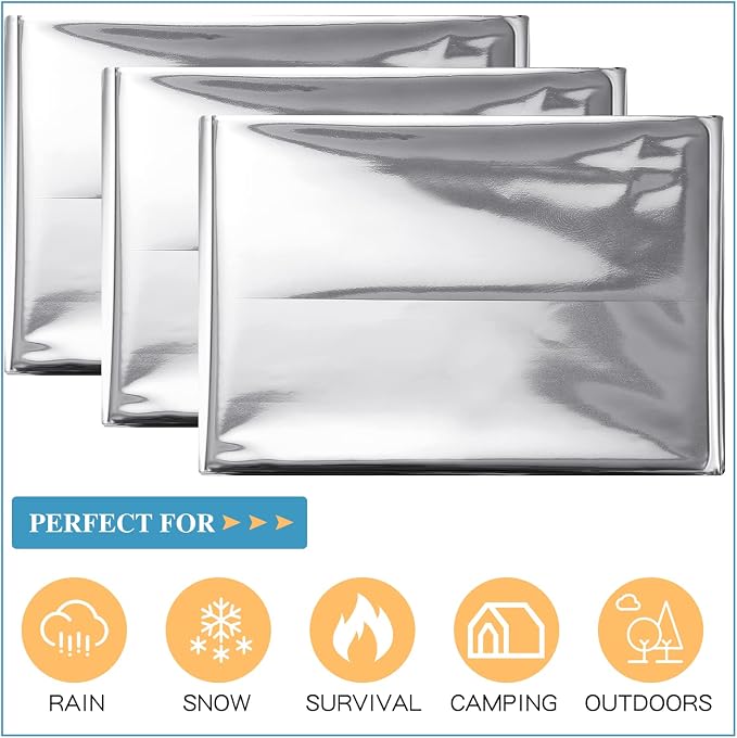 Macarrie 100 Pack Emergency Thermal Blankets Silver Foil Survival Blanket Kit - Image 3