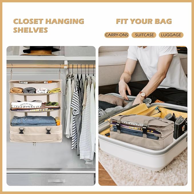 Surblue Hanging Closet Storage Bag Collapsible 3-Shelf Washable Oxford Fabric - Image 2
