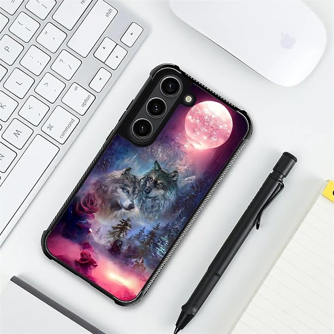 for Samsung Galaxy S23 Case, Star Two Wolfs Howling Pattern Graphic Design Girl - Image 7