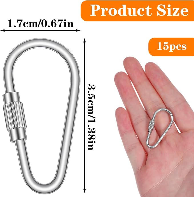 Nogeqi 15 Pcs Small Locking Carabiner, 1.4" D-Ring Key Hooks - Image 4