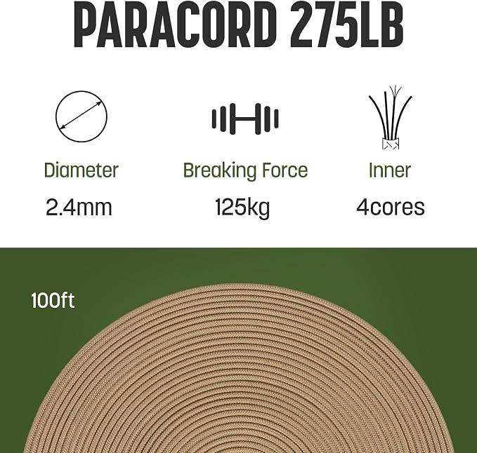 2.4mm Paracord 275LBS 100FT Rope Cord - Image 2
