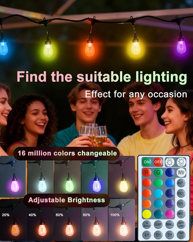 Lightdot 96FT Outdoor RGB String Lights, Dimmable Color Changing Waterproof LED - Image 3
