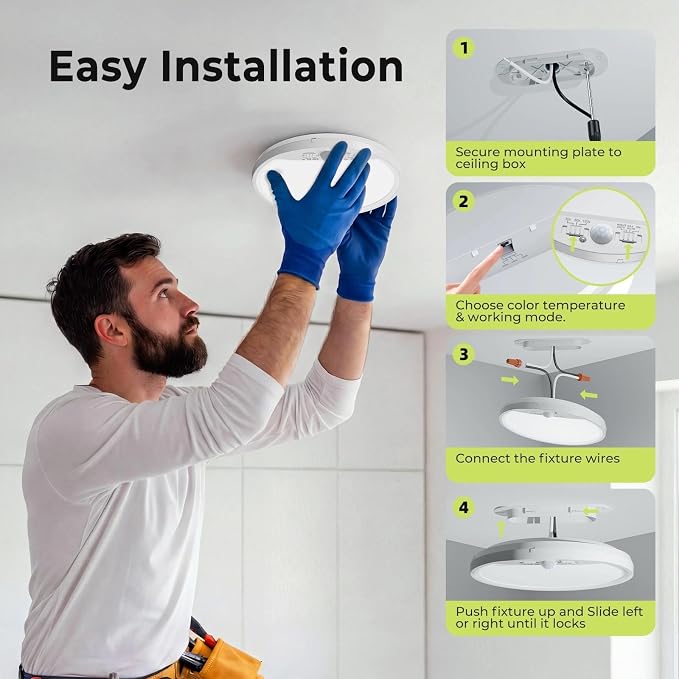 hepside Motion Sensor Ceiling Light Wired, 3000K/4000K/6500K LED Flush Mount - Image 7