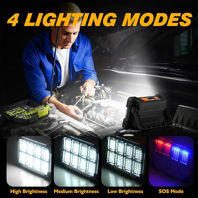 120W Solar Rechargeable Work Light, 144 LED 10000LM Led Work Light - Image 5
